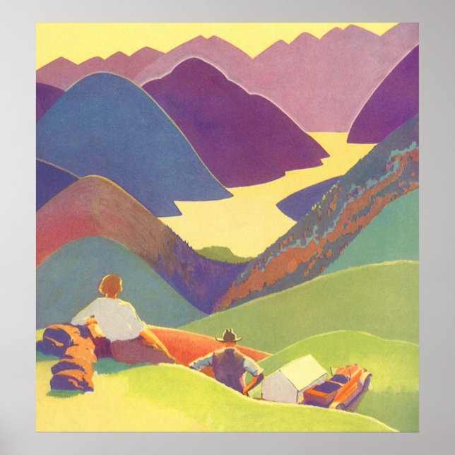 Vintage Family Vacation, Picnic in the Mountains Poster (Front)