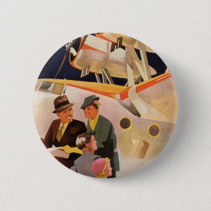 Vintage Family Vacation Via Seaplane w Propellers 6 Cm Round Badge
