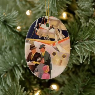 Vintage Family Vacation Via Seaplane w Propellers Ceramic Tree Decoration