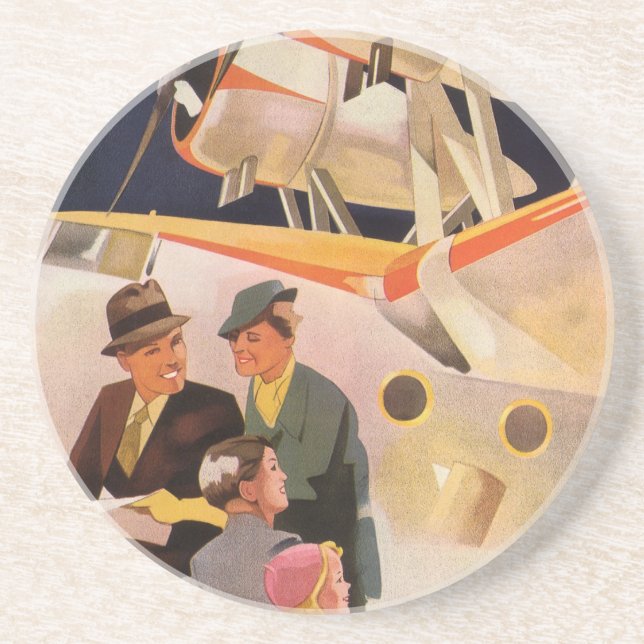Vintage Family Vacation Via Seaplane w Propellers Coaster (Front)