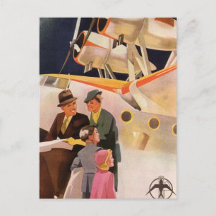 Vintage Family Vacation Via Seaplane w Propellers Postcard