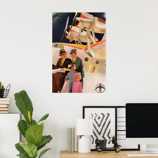 Vintage Family Vacation Via Seaplane w Propellers Poster (Home Office)