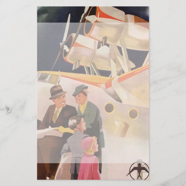 Vintage Family Vacation Via Seaplane w Propellers Stationery (Front)