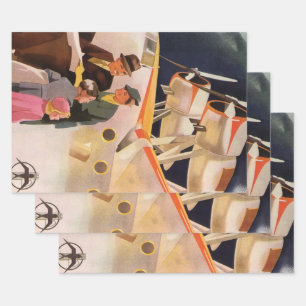 Vintage Family Vacation Via Seaplane w Propellers Wrapping Paper Sheet