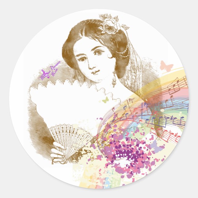 Vintage Fan Lady Classic Round Stickers (Front)