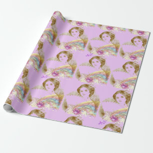 Vintage Fan Lady Matte Wrapping Paper