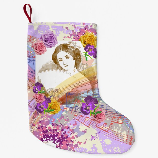 Vintage Fan Lady Music&Flowers Christmas Stocking (Front)