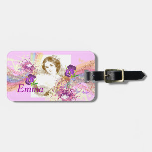 Vintage Fan Lady Music & Flowers Luggage Tag