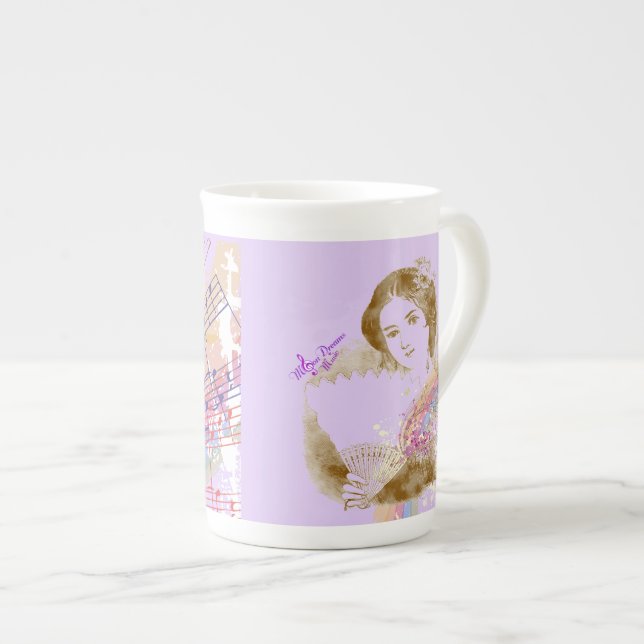 Vintage Fan Lady Purple Bone China Cup (Front Right)