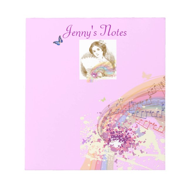 Vintage Fan Lady Small Notepad (Front)