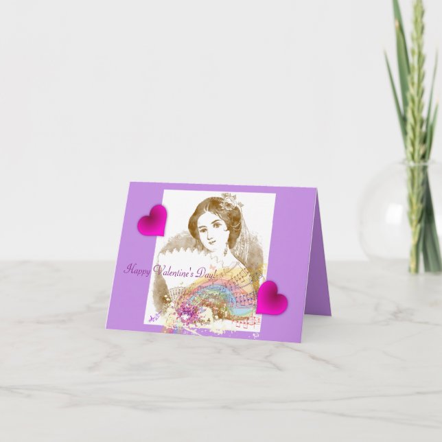 Vintage Fan Lady Valentine Notecard (Front)