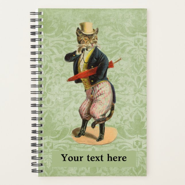 Vintage Fancy Dressed Cat Customisable Planner (Front)