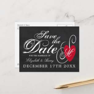 Vintage Fancy Heart - Chalkboard Save the Date Announcement Postcard