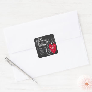 Vintage Fancy Heart - Chalkboard Save the Date Square Sticker