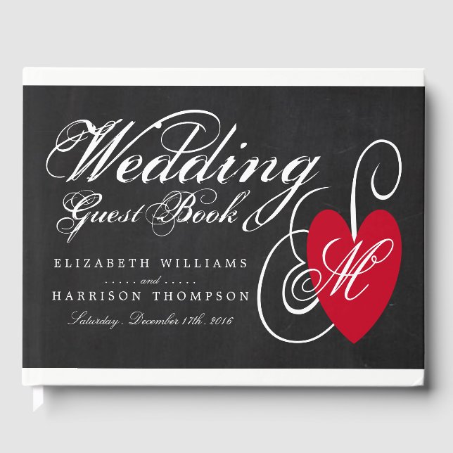 Vintage Fancy Heart - Chalkboard Wedding Guest Book (Front)