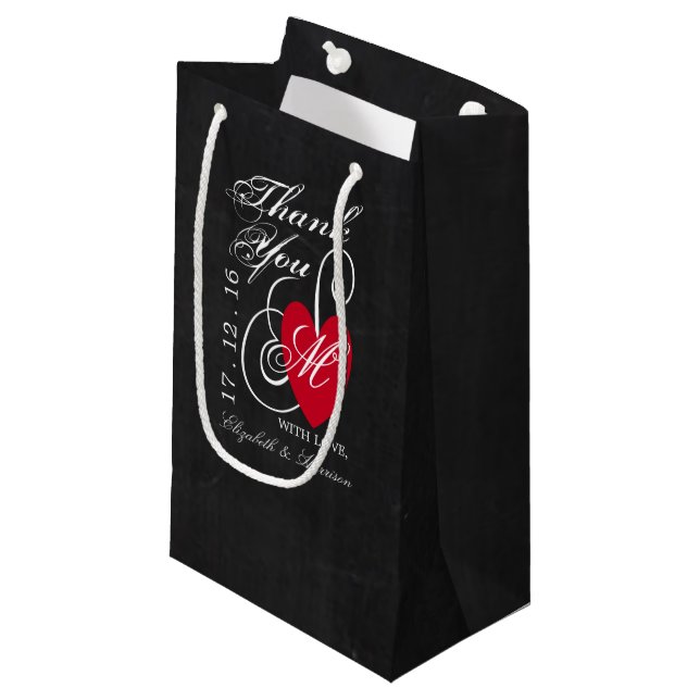 Vintage Fancy Heart - Chalkboard Wedding Small Gift Bag (Front Angled)