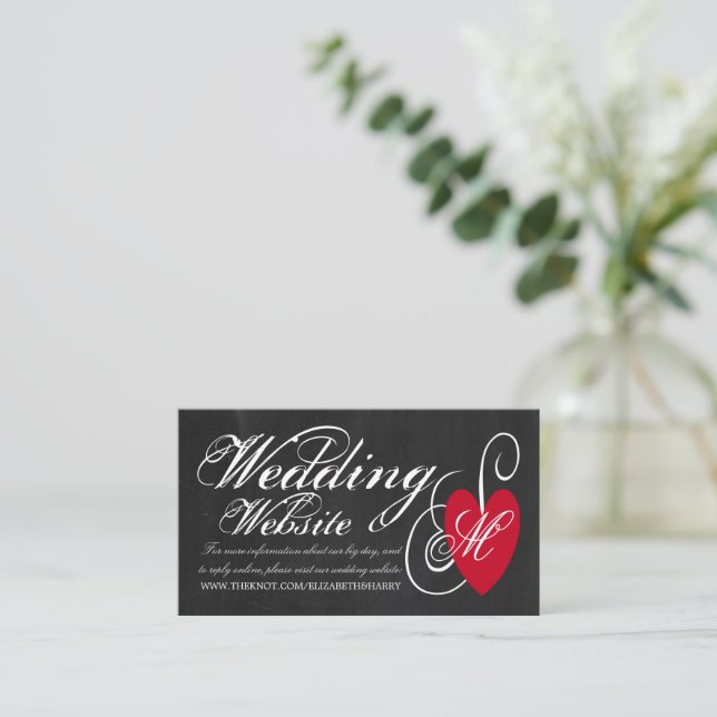 Vintage Fancy Heart - Chalkboard Wedding Website Enclosure Card (Standing Front)