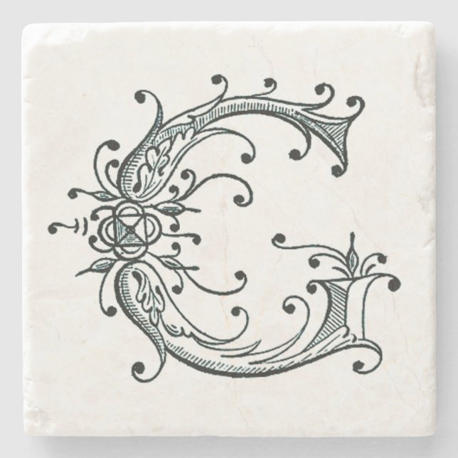 Vintage Fancy Monogram ‘G’ Stone Coaster (Front)