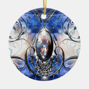 Vintage fancy ornate blue glass designer art ceramic tree decoration