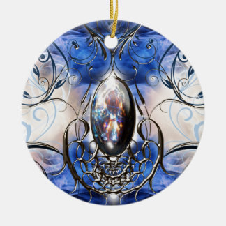 Vintage fancy ornate blue glass designer art ceramic tree decoration