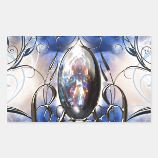 Vintage fancy ornate blue glass designer art rectangular sticker