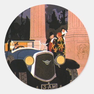Vintage Fancy Travel, Elegant Convertible Car Classic Round Sticker