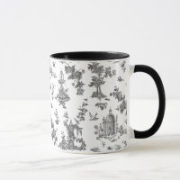 Vintage Fantastic Fountains and Trees Toile-B & W