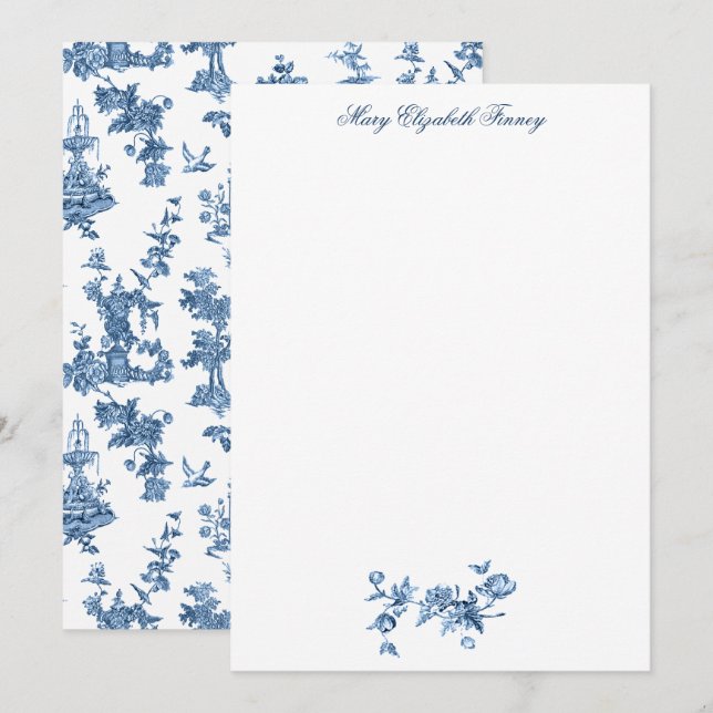 Vintage Fantastic Fountains and Trees Toile-Blue Card (Front/Back)