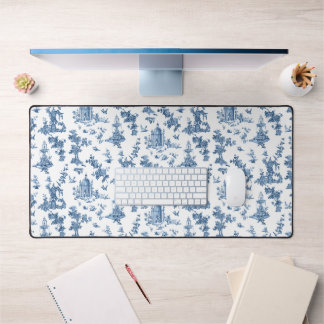 Vintage Fantastic Fountains and Trees Toile-Blue Desk Mat