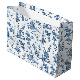 Vintage Fantastic Fountains and Trees Toile-Blue Large Gift Bag