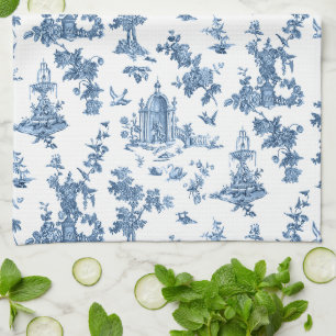Vintage Fantastic Fountains and Trees Toile-Blue Tea Towel
