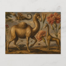 Vintage Fantasy Botanical Animal Oil Painting