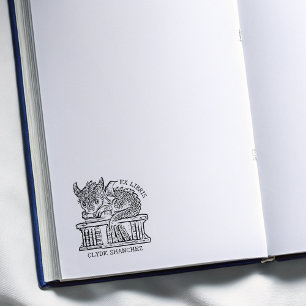 Vintage Fantasy Dragon Bookplate Rubber Stamp