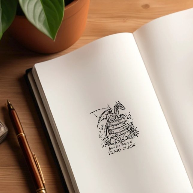 Vintage Fantasy Dragon Bookplate Rubber Stamp (Creator Uploaded)