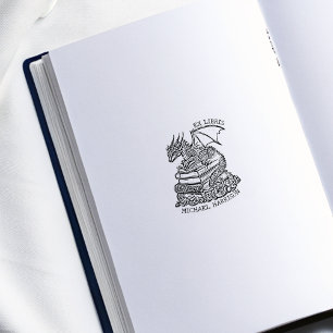 Vintage Fantasy Dragon Bookplate Rubber Stamp