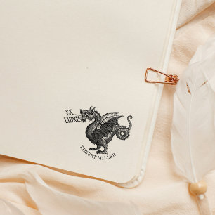 Vintage Fantasy Dragon Ex Libris Library Book Rubber Stamp