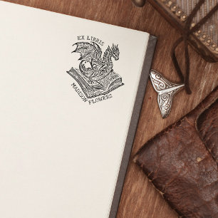 Vintage Fantasy Dragon Ex Libris  Rubber Stamp