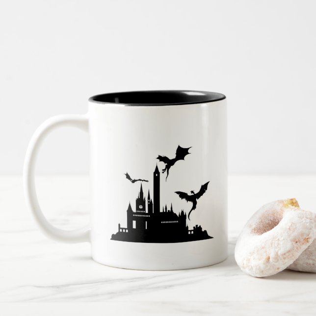 Vintage Fantasy  Dragon  Two-Tone Coffee Mug (With Donut)