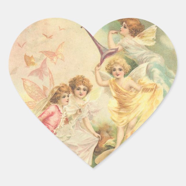 Vintage Fantasy Faeries Heart Sticker (Front)