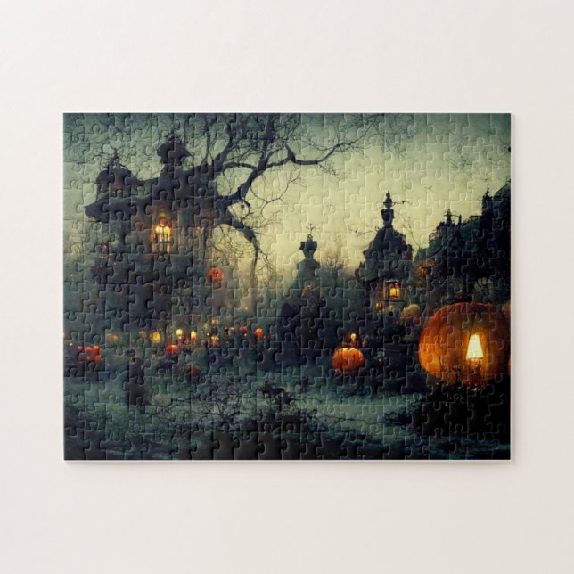 Vintage Fantasy Spooky Halloween Night  Jigsaw Puzzle (Horizontal)