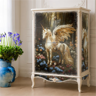 Vintage Fantasy Unicorn Floral Paper Crafting Art