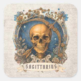Vintage Fantasy Zodiac Sagittarius Unique Skull Square Sticker