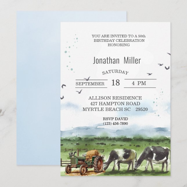 Vintage Farm  50th Birthday Tractor Party   Invitation (Front/Back)