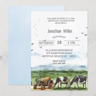 Vintage Farm  50th Birthday Tractor Party   Invitation