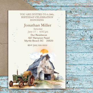 Vintage Farm 50th Birthday Tractor Party Invitation