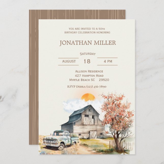 Vintage Farm  50th Birthday Truck Party Invitation (Front/Back)