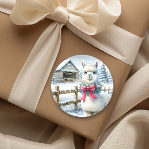 Vintage Farm and Cute Alpaca Christmas Classic Round Sticker