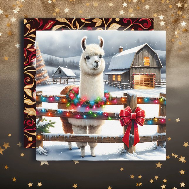 Vintage Farm and Cute Llama Christmas  Card (Creator Uploaded)
