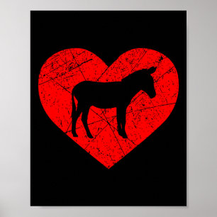 Vintage Farm Animal Donkey Lover Heart Love Valent Poster