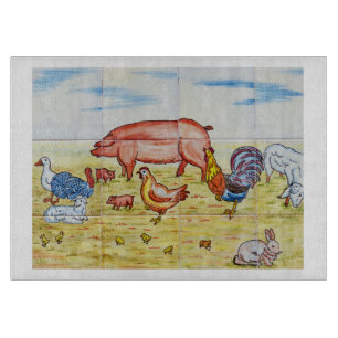 Vintage farm animal rustic cute old fashioned  cutting board